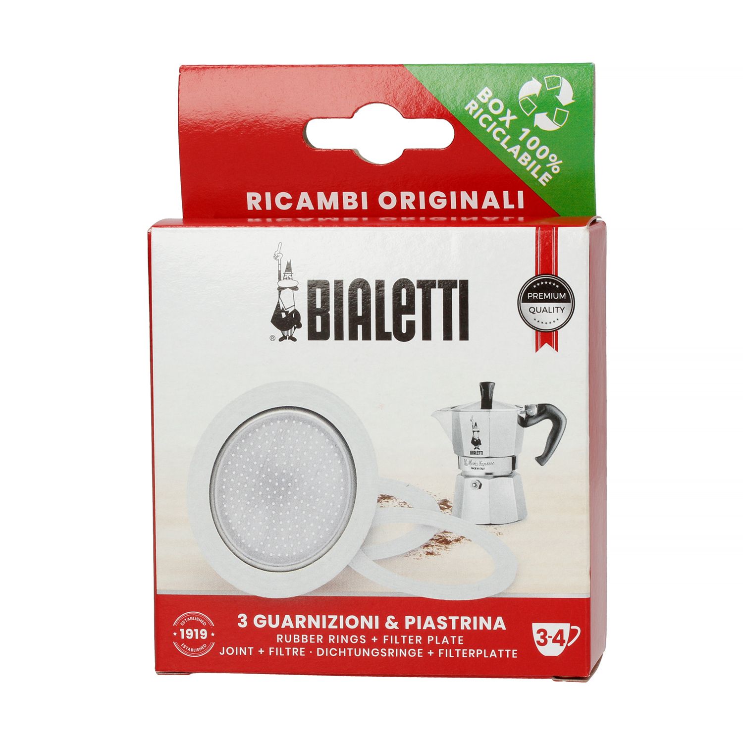 Bialetti Seal (3 pcs.) + strainer for aluminum coffee makers 3-4tz
